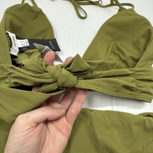 Reiss Olive Green Triangle Bikini Set Size US 8 Swimwear Two Piece Tie Side - Picture 8 of 9